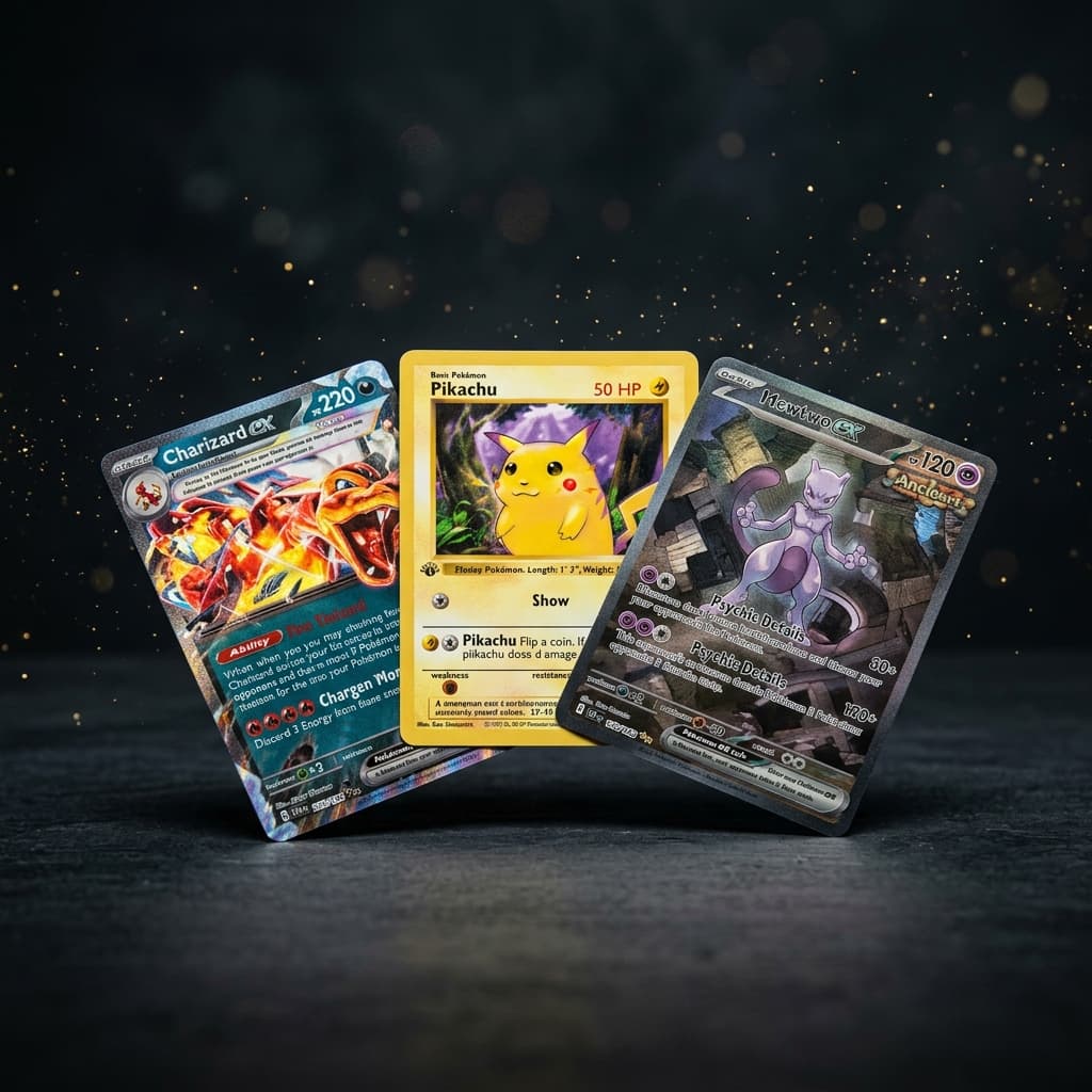 Skup kart Pokemon – Charizard, Pikachu, Mewtwo